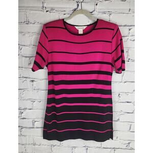 Exclusively Misook Top Womens S Pink Black Striped tunic shoulder pads corpcore